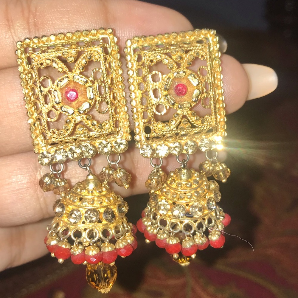 Indian red gold plated earrings